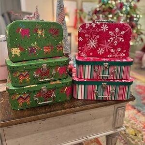Christmas Green and Red Holiday Suitcase Set of Nesting Boxes - 6 total